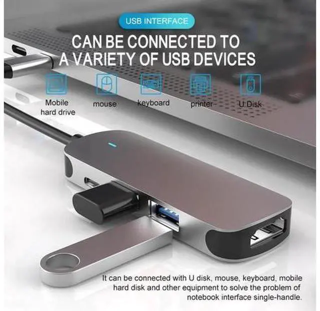Alt view image 5 of 7 - USB C Hub,Jansicotek 4-In-1 Type C Hub with 4K USB C to HDMI, USB 3.0Ports, USB 2.0 Port, USB-C Power Delivery, Portable for Mac Pro and Other Type C Laptops