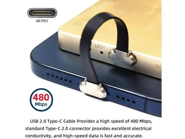 Alt view image 2 of 7 - USB C Short Flat Cable USB 2.0 Type C Dual 90 Degree Angled PD 65W Fast Charge Data Extension 75MM Cable