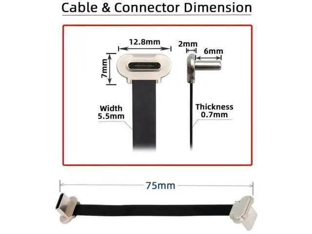 Alt view image 3 of 7 - USB C Short Flat Cable USB 2.0 Type C Dual 90 Degree Angled PD 65W Fast Charge Data Extension 75MM Cable