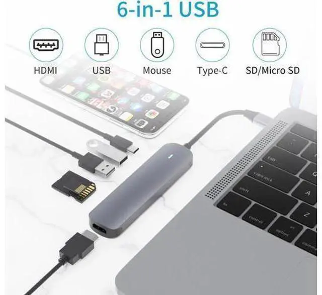 Alt view image 7 of 7 - USB C Hub,Jansicotek 6-In-1 Type C Hub with 4K USB C to HDMI, USB 3.0Ports, USB 2.0 Port, SD/TF Card Reader, USB-C Power Delivery, Portable for Mac Pro and Other Type C Laptops