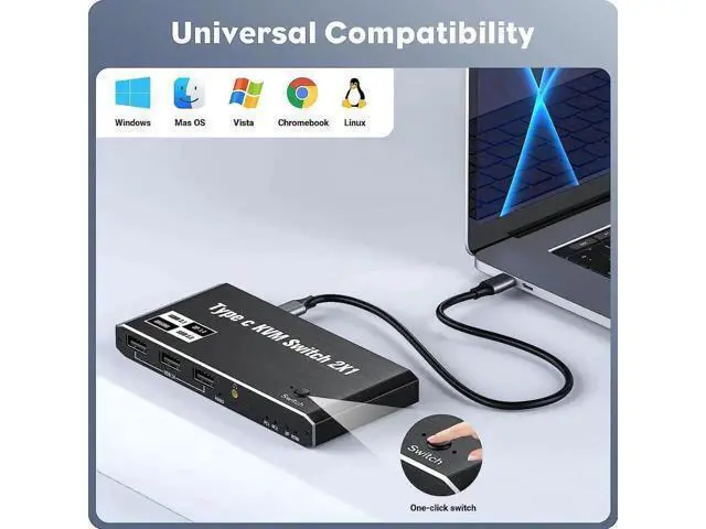 Alt view image 7 of 7 - 2x1 USB C KVM Switch 8K @60Hz 4K @120Hz, 2-Port Type C to HDMI or DP Monitor KVM Switch for 2 Laptops Share 1 Monitor and 3 USB Devices & 100W Power Delivery, 2 USB-C Cables Included