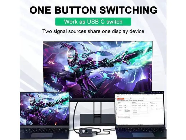 Alt view image 6 of 7 - USB C Switch, Bi-Directional USB C Switcher 2 Computers, USB Type C KVM Switch 8K@60Hz 4K@120Hz Video/10Gbps Data Transfer/100W Charging,Compatible with Thunderbolt Device, 2 USB-C Cables Included