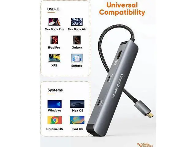 Alt view image 2 of 7 - USB C Hub Multiport Adapter, CableCreation 7-in-1 USB-C Hub with 4K 60Hz HDMI, 100W PD, USB-C and 2 USB 3.0 5Gbps Data Ports, SD/TF Card Slots for Steam Deck, MacBook Pro/Air, iPad Pro, Pixelbook, XPS