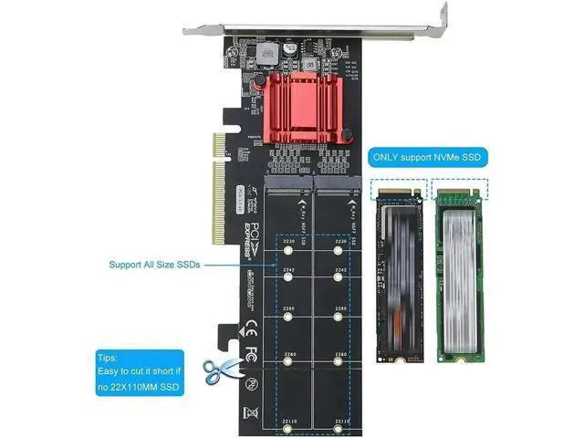 Alt view image 2 of 4 - Ruth's sister Dual NVMe PCIe Adapter,M.2 NVMe SSD to PCI-E 3.1 X8/X16 Card Support M.2 (M Key) NVMe SSD 22110/2280/2260/2242