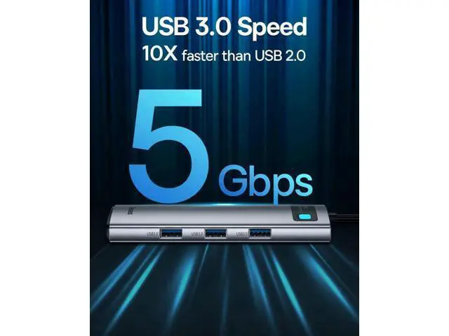 Alt view image 4 of 6 - Baseus 8-in-1 USB C Hub Docking Station, USB C Adapter with 4K HDMI, 3 USB 3.0, TF/SD Reader, Ethernet, 100W Power Delivery Compatible with MacBook, Surface, iPad, Steam Deck or Other Type C Devices