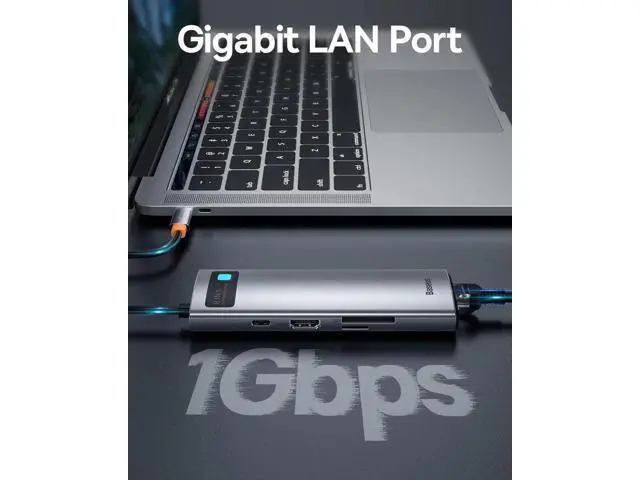 Alt view image 3 of 6 - Baseus 8-in-1 USB C Hub Docking Station, USB C Adapter with 4K HDMI, 3 USB 3.0, TF/SD Reader, Ethernet, 100W Power Delivery Compatible with MacBook, Surface, iPad, Steam Deck or Other Type C Devices