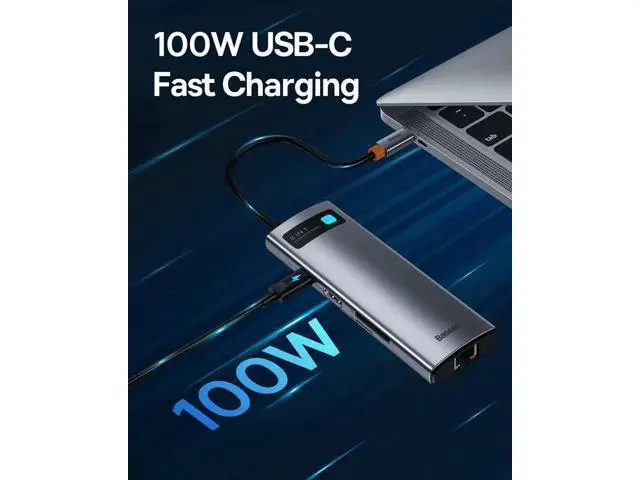 Alt view image 5 of 6 - Baseus 8-in-1 USB C Hub Docking Station, USB C Adapter with 4K HDMI, 3 USB 3.0, TF/SD Reader, Ethernet, 100W Power Delivery Compatible with MacBook, Surface, iPad, Steam Deck or Other Type C Devices