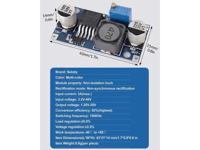 Alt view image 4 of 7 - 10 Pack LM2596 LM2596S Adjustable Voltage Regulator Step Down Variable Volt Regulator Input 3.0-40V Output 1.5-35V DC-DC Buck Converter Electronic Voltage Stabilizer Power Supply Module