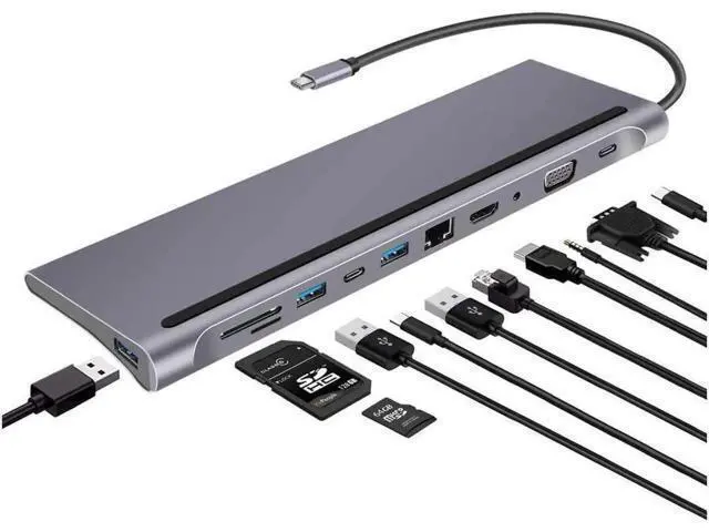 Alt view image 2 of 7 - USB C Hub HDMI Ethernet Adapter 11 in 1 USB Type-C Hub to HDMI 4K VGA, Suitable for Samsung Dex Station, Universal Laptop Dock Hub with 87W PD Compatible with MacBook Pro / 2018 2017 / iPad/Air
