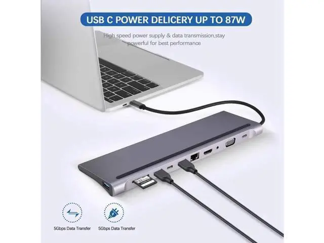 Alt view image 5 of 7 - USB C Hub HDMI Ethernet Adapter 11 in 1 USB Type-C Hub to HDMI 4K VGA, Suitable for Samsung Dex Station, Universal Laptop Dock Hub with 87W PD Compatible with MacBook Pro / 2018 2017 / iPad/Air