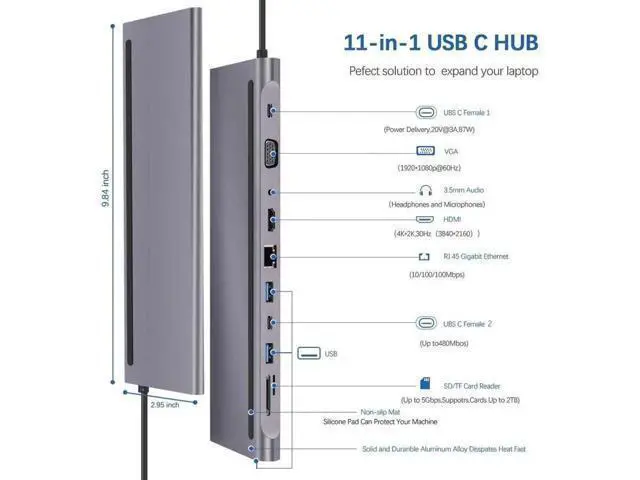 Alt view image 7 of 7 - USB C Hub HDMI Ethernet Adapter 11 in 1 USB Type-C Hub to HDMI 4K VGA, Suitable for Samsung Dex Station, Universal Laptop Dock Hub with 87W PD Compatible with MacBook Pro / 2018 2017 / iPad/Air