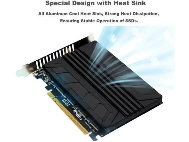 Alt view image 2 of 7 - Quad NVMe PCIe Adapter M.2 NVMe SSD to PCI-e 4.0 3.0 x16 Card with Individual LED Indicator Heat Sink Support 2230 2242 2260 2280 NVMe SSD (PCI-e Bifurcation Required)