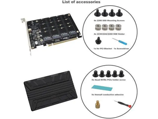 Alt view image 3 of 7 - Quad NVMe PCIe Adapter M.2 NVMe SSD to PCI-e 4.0 3.0 x16 Card with Individual LED Indicator Heat Sink Support 2230 2242 2260 2280 NVMe SSD (PCI-e Bifurcation Required)