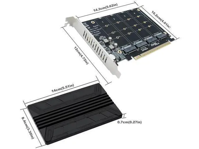 Alt view image 7 of 7 - Quad NVMe PCIe Adapter M.2 NVMe SSD to PCI-e 4.0 3.0 x16 Card with Individual LED Indicator Heat Sink Support 2230 2242 2260 2280 NVMe SSD (PCI-e Bifurcation Required)