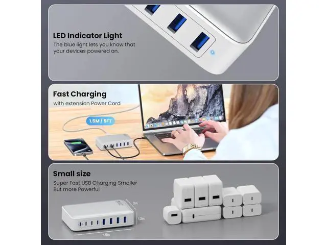 Alt view image 5 of 6 - USB C Charger 200W USB C Charger Block Upgraded GaN III 8-Port Fast Charging Station Hub PD 65W Laptop Charger Adapter Compatible with MacBook Pro/Air Steam Deck iPhone 16/15/14 Galaxy S23/22 etc