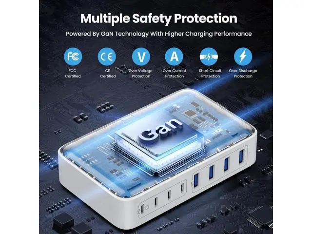 Alt view image 6 of 6 - USB C Charger 200W USB C Charger Block Upgraded GaN III 8-Port Fast Charging Station Hub PD 65W Laptop Charger Adapter Compatible with MacBook Pro/Air Steam Deck iPhone 16/15/14 Galaxy S23/22 etc