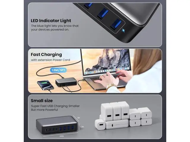 Alt view image 4 of 7 - USB C Charger 200W USB C Charger Block Upgraded GaN III 8-Port Fast Charging Station Hub PD 65W Laptop Charger Adapter Compatible with MacBook Pro/Air Steam Deck iPhone 16/15/14 Galaxy S23/22 etc