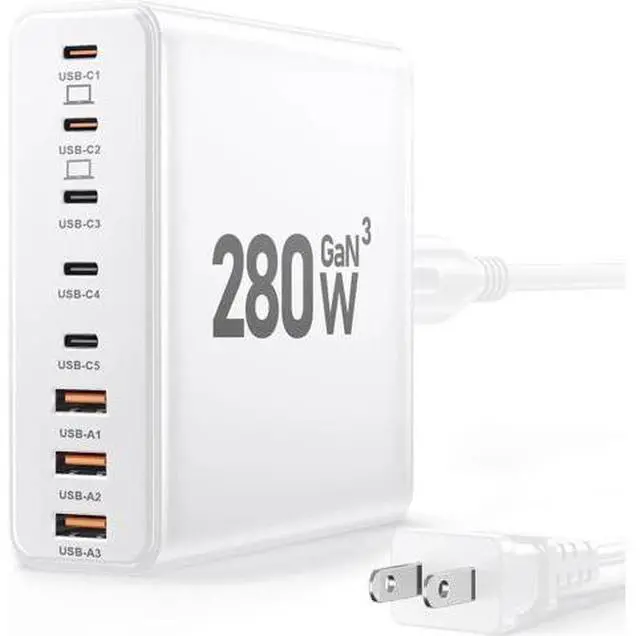 Main image of 280W USB C Charger Block 8-Port USB C Charging Station GaN III PD 65W Laptop Charger Adapter Compatible with MacBookPro/Air iPad Portable Charging Station for iPhone Galaxy (White)