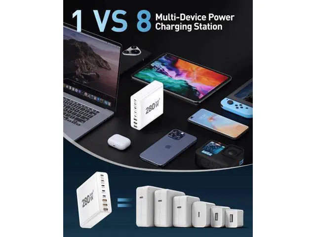 Alt view image 4 of 5 - 280W USB C Charger Block 8-Port USB C Charging Station GaN III PD 65W Laptop Charger Adapter Compatible with MacBookPro/Air iPad Portable Charging Station for iPhone Galaxy (White)
