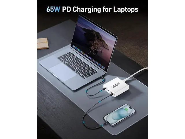 Alt view image 3 of 5 - 280W USB C Charger Block 8-Port USB C Charging Station GaN III PD 65W Laptop Charger Adapter Compatible with MacBookPro/Air iPad Portable Charging Station for iPhone Galaxy (White)