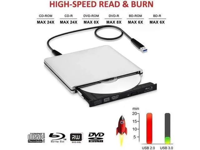 Alt view image 6 of 7 - Aluminum Blu-Ray Player USB3.0 with Type-C adapter Superdrive External DVD/CD Reader and DVD/CD Burner for Apple-MacBook Air/Pro/iMac/Mini/MacBook Pro/ASUS/ASUS/DELL, Silver