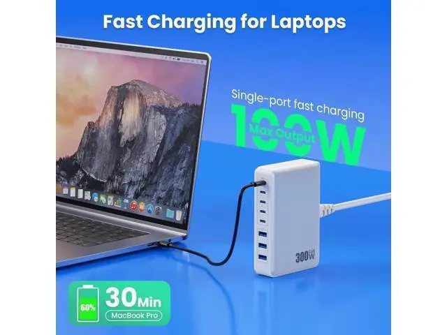 Alt view image 3 of 7 - USB C Charger 300W USB C Charger Block 8-Ports GaN IV Fast Charging Station PD 100W Laptop Charger Hub Wall Charger Adapter Compatible with MacBook/Air Steam Desk iPhone 16/15/14 Galaxy S24 etc