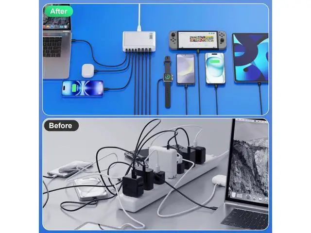 Alt view image 6 of 7 - USB C Charger 300W USB C Charger Block 8-Ports GaN IV Fast Charging Station PD 100W Laptop Charger Hub Wall Charger Adapter Compatible with MacBook/Air Steam Desk iPhone 16/15/14 Galaxy S24 etc