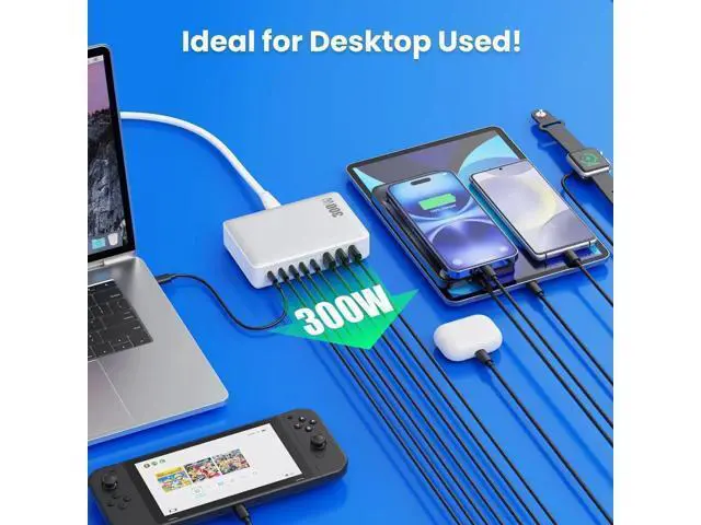 Alt view image 7 of 7 - USB C Charger 300W USB C Charger Block 8-Ports GaN IV Fast Charging Station PD 100W Laptop Charger Hub Wall Charger Adapter Compatible with MacBook/Air Steam Desk iPhone 16/15/14 Galaxy S24 etc