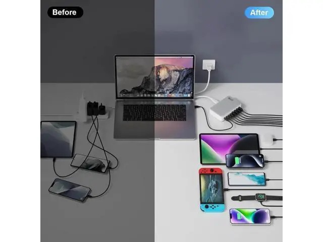 Alt view image 4 of 6 - USB C Charger 200W USB C Charger Block Upgraded GaN III 8-Port Fast Charging Station Hub PD 65W Laptop Charger Adapter Compatible with MacBook Pro/Air Steam Deck iPhone 16/15/14 Galaxy S23/22 etc