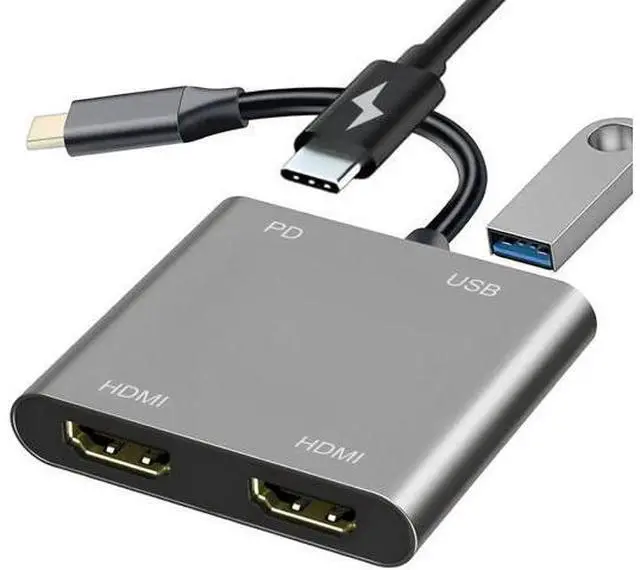 Main image of USB C to Dual HDMI Adapter for Monitor, USBC Laptop Docking Station Dual Monitor Dongle MacBook, USB-C Hub Powered Mac, USB 3.0 to USB C Adapter Cable with Fast Charging Chromebook, Type C Dock