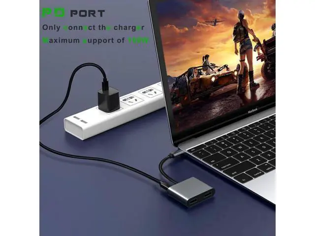 Alt view image 3 of 6 - USB C to Dual HDMI Adapter for Monitor, USBC Laptop Docking Station Dual Monitor Dongle MacBook, USB-C Hub Powered Mac, USB 3.0 to USB C Adapter Cable with Fast Charging Chromebook, Type C Dock