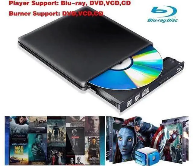 Alt view image 3 of 7 - External Blu Ray DVD Drive 3D USB 3.0 and Type-C Bluray DVD CD RW Row Burner Player Rewriter Compatible for MacBook OS Windows 7 8 10 PC iMac - Black