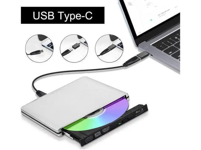 Alt view image 5 of 7 - External USB3.0/USB-C Blu-Ray Drive DVD Drive USB External Portable DVD Burner BD-ROM DVD/CD-RW/ROM Writer for Windows 2000/XP/Vista/Win7/Win8/Win10 Notebook PC Desktop Computer,Silver