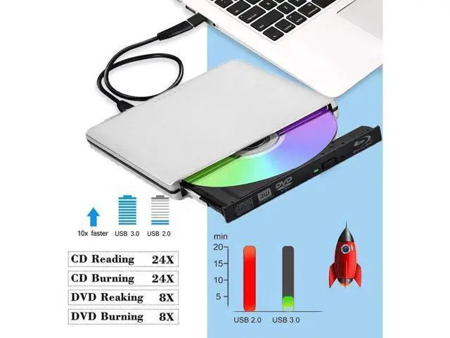 Alt view image 4 of 7 - External USB3.0/USB-C Blu-Ray Drive DVD Drive USB External Portable DVD Burner BD-ROM DVD/CD-RW/ROM Writer for Windows 2000/XP/Vista/Win7/Win8/Win10 Notebook PC Desktop Computer,Silver