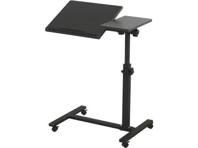 Alt view image 3 of 6 - Overbed Bedside Desk Mobile Rolling Laptop Stand Tilting Overbed Table with Wheels Height Adjustable Tray Table for Laptop Bed Sofa Side Table (Black)