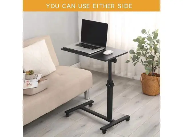 Alt view image 5 of 6 - Overbed Bedside Desk Mobile Rolling Laptop Stand Tilting Overbed Table with Wheels Height Adjustable Tray Table for Laptop Bed Sofa Side Table (Black)
