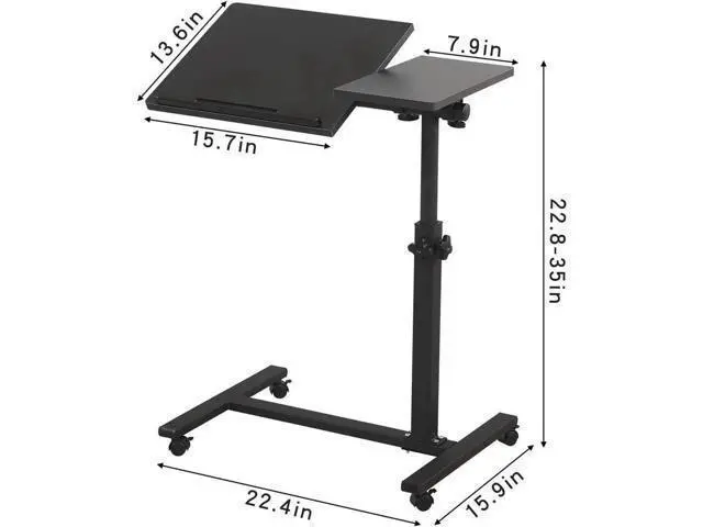Alt view image 4 of 6 - Overbed Bedside Desk Mobile Rolling Laptop Stand Tilting Overbed Table with Wheels Height Adjustable Tray Table for Laptop Bed Sofa Side Table (Black)