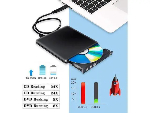 Alt view image 2 of 6 - External USB3.0/USB-C Blu-Ray Drive DVD Drive USB External Portable DVD Burner BD-ROM DVD/CD-RW/ROM Writer for Windows 2000/XP/Vista/Win7/Win8/Win10 Notebook PC Desktop Computer,Black