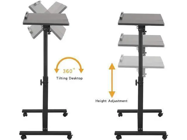 Alt view image 2 of 6 - Overbed Bedside Desk Mobile Rolling Laptop Stand Tilting Overbed Table with Wheels Height Adjustable Tray Table for Laptop Bed Sofa Side Table (Black)
