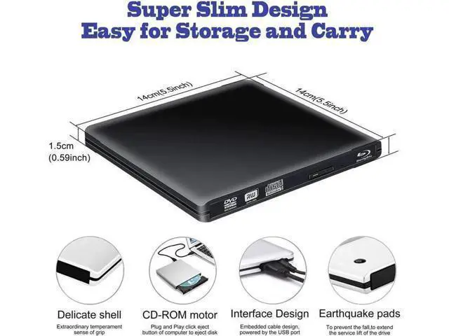 Alt view image 4 of 6 - External USB3.0/USB-C Blu-Ray Drive DVD Drive USB External Portable DVD Burner BD-ROM DVD/CD-RW/ROM Writer for Windows 2000/XP/Vista/Win7/Win8/Win10 Notebook PC Desktop Computer,Black