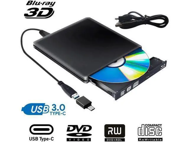 Alt view image 6 of 6 - External USB3.0/USB-C Blu-Ray Drive DVD Drive USB External Portable DVD Burner BD-ROM DVD/CD-RW/ROM Writer for Windows 2000/XP/Vista/Win7/Win8/Win10 Notebook PC Desktop Computer,Black