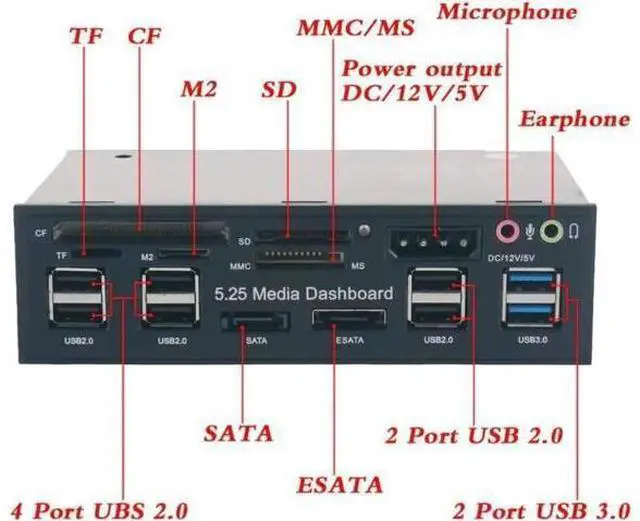 Main image of 5.25inch PC ESATA Hub Internal Optical Drive Audio Front Panel Media Dashboard Multifuntion All In 1 Card Reader USB 3.0
