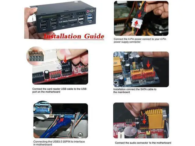 Alt view image 3 of 5 - 5.25inch PC ESATA Hub Internal Optical Drive Audio Front Panel Media Dashboard Multifuntion All In 1 Card Reader USB 3.0