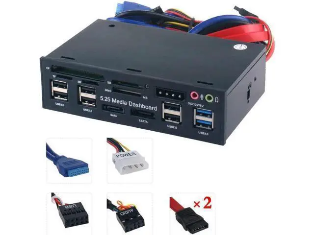 Alt view image 4 of 5 - 5.25inch PC ESATA Hub Internal Optical Drive Audio Front Panel Media Dashboard Multifuntion All In 1 Card Reader USB 3.0