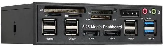 Main image of Multi-Function USB 3.0 Hub eSATA SATA Port Internal Card Reader PC Dashboard Media Front Panel Audio for SD MS CF TF M2 MMC Memory Cards Fits 5.25" Bay