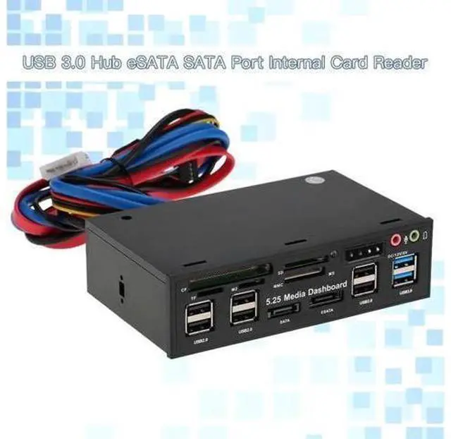 Alt view image 3 of 7 - Multi-Function USB 3.0 Hub eSATA SATA Port Internal Card Reader PC Dashboard Media Front Panel Audio for SD MS CF TF M2 MMC Memory Cards Fits 5.25" Bay
