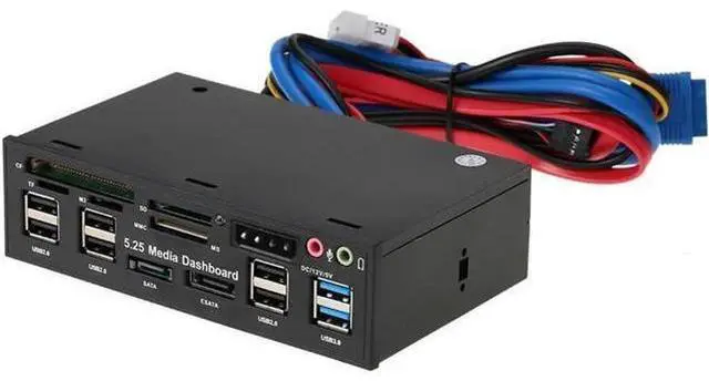 Alt view image 5 of 7 - Multi-Function USB 3.0 Hub eSATA SATA Port Internal Card Reader PC Dashboard Media Front Panel Audio for SD MS CF TF M2 MMC Memory Cards Fits 5.25" Bay