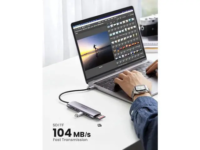 Alt view image 3 of 7 - USB C Hub 6 in 1 Dongle USB-C to HDMI Multiport Adapter with 4K HDMI Output 3 USB 3.0 Ports SD/TF Card Reader Compatible for MacBook Pro XPS More Type C Devices