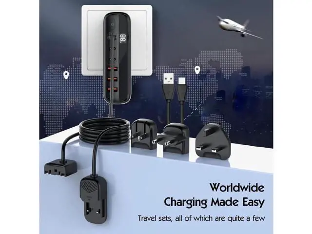 Alt view image 3 of 7 - 140W GaN Fast Charger 6 Port USB Type C Phone Charger Quick Charge 3.0 Power Adapter For iPhone 15 14 13 Xiaomi Samsung Desk Charger - Black