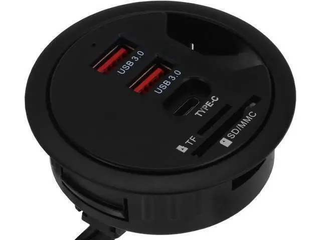 Alt view image 2 of 4 - 60 cm Grommet Hole - in Desk - USB 3.2 Gen I ( 5Gbps ) 3 Port Hub ( 2A1C) with SD / TF Card Reader, with 5V4A AC/DC Adapter